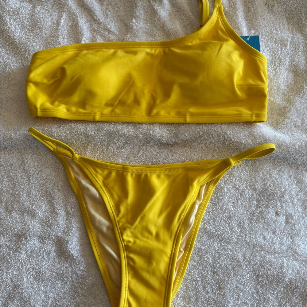 Yellow One-Shoulder Bikini Set